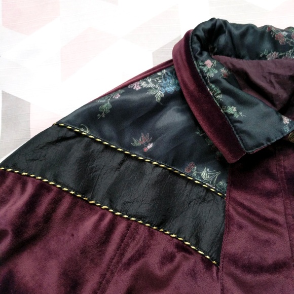 Boho Velvet Floral Reversible Parka Jacket Long Cardigan Coatigan Vintage M - Picture 4 of 8